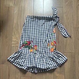 Zara Blue Gingham Asymmetrical Skirt with Floral Accents